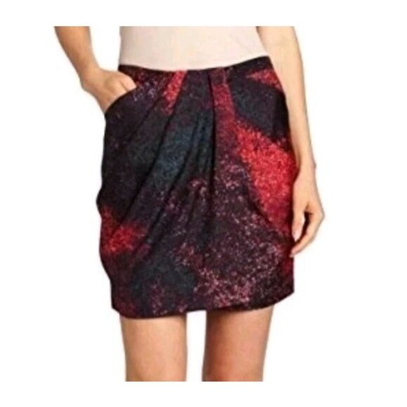 Halston Heritage Women's Silk Draped Faux Wrap Mini Galaxy Skirt Size 2 - Picture 1 of 11